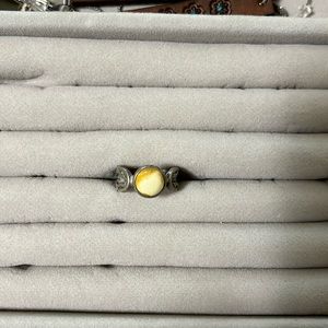 Silver Viking Ring with Yellow Stone, Size 5, Made in Sweden